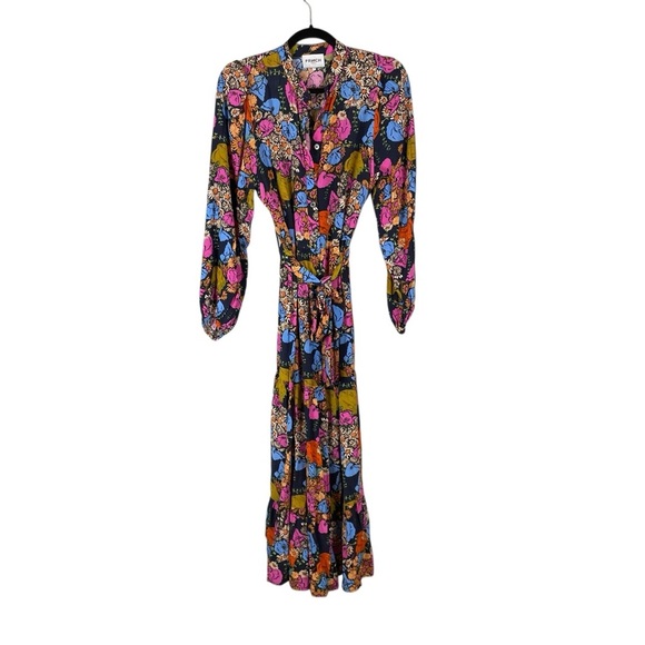 FRNCH Paris Floral Belted Button Front Midi Dress Size M - Picture 1 of 9